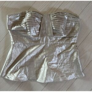 White House Black Market Strapless Metallic Silver Top Size 10‎ – Retail $110
